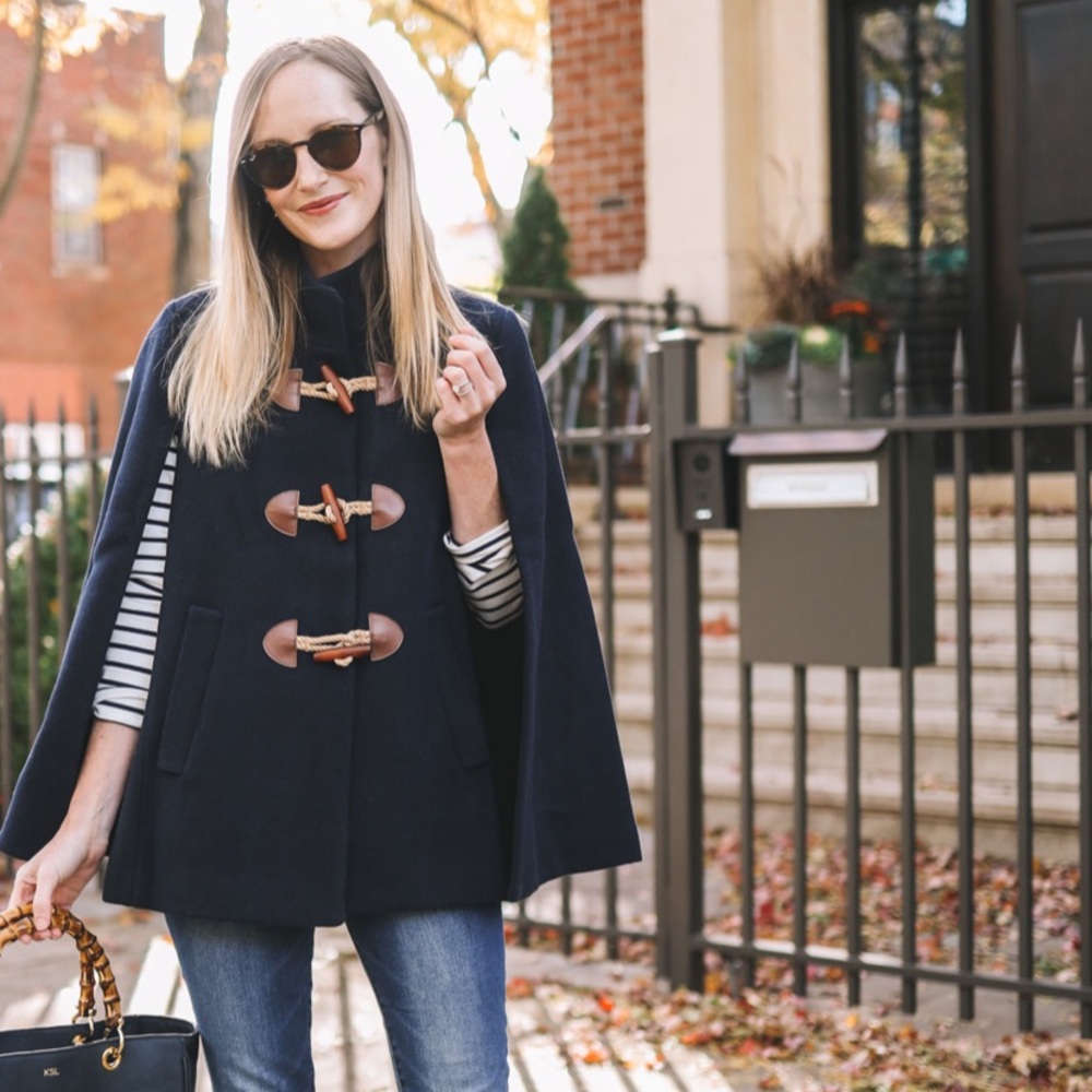 J.crew wool navy cape with toggle sz xs/s